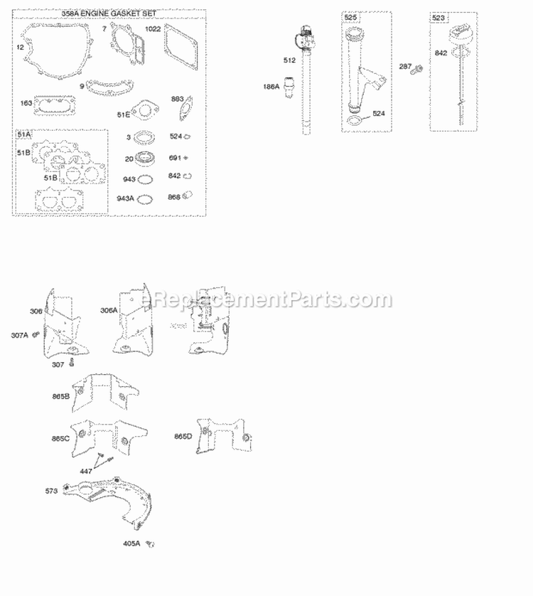 Gasket Set - Engine Lubrication Diagram and Parts List for 40H777-0134-B1  Briggs and Stratton Engine